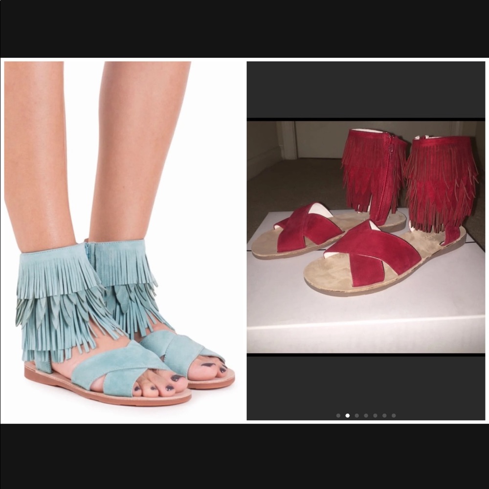 Jeffery Campbell Nerida Fringe Sandals - RED